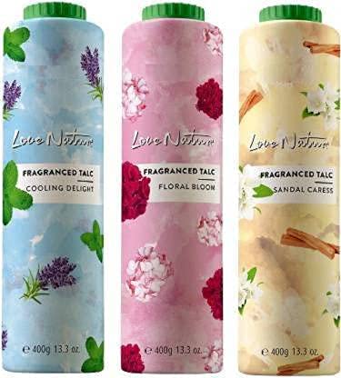 Combo love nature fragranced talc cooling delight powder 